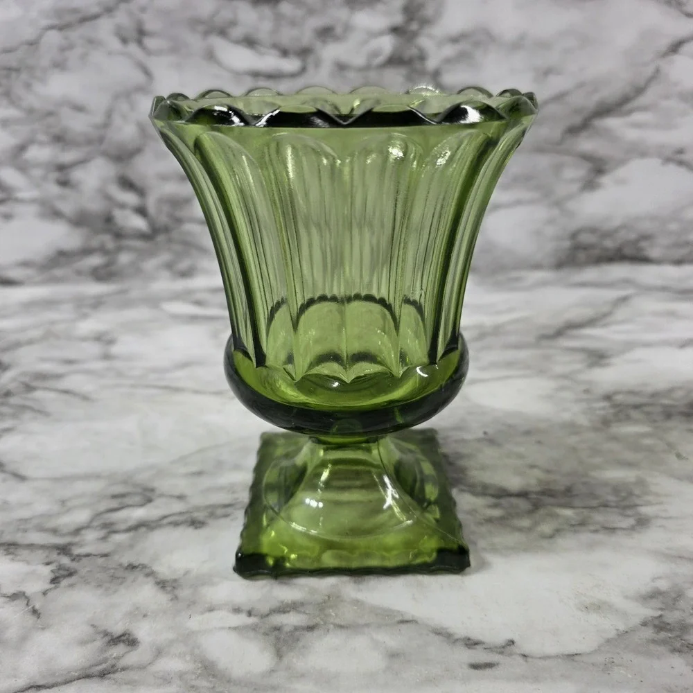 Vintage Green Indiana Glass Vase 6
